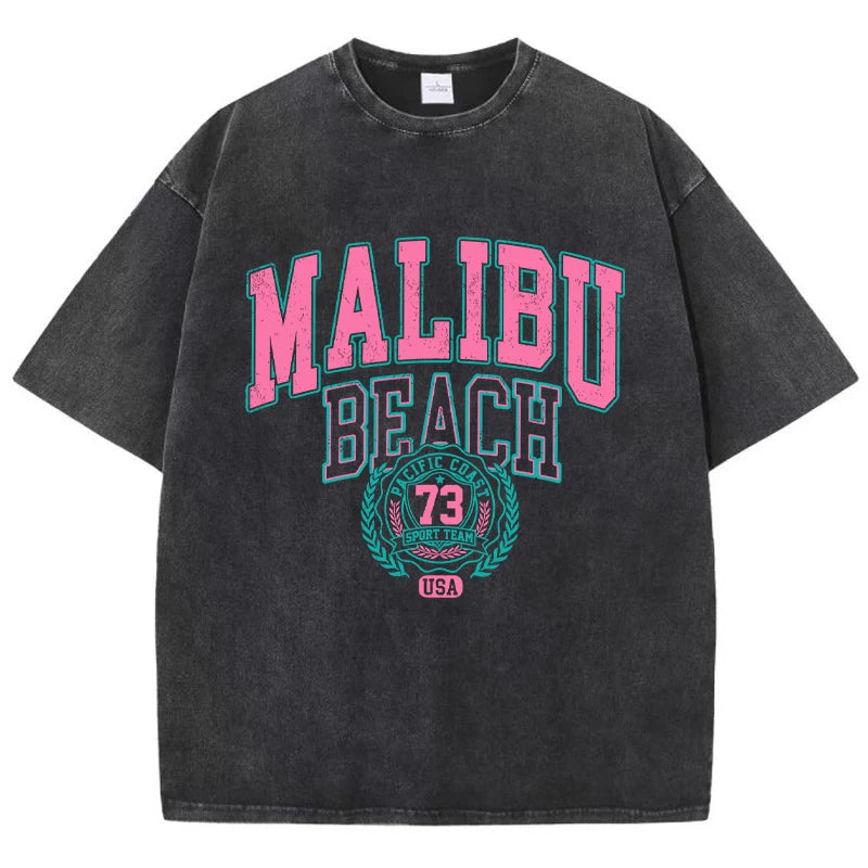 Malibu Beach Washed Crewneck Oversized Tees