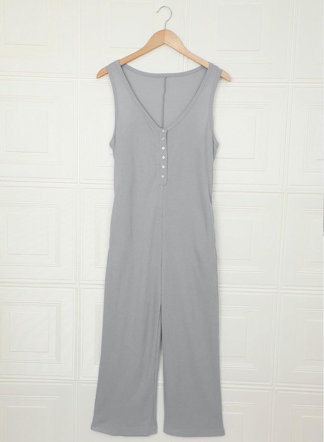 Womens Sleeveless Button down Tank Jumpsuit High Waist Wide Leg Long Romper with Pocket,Small Black