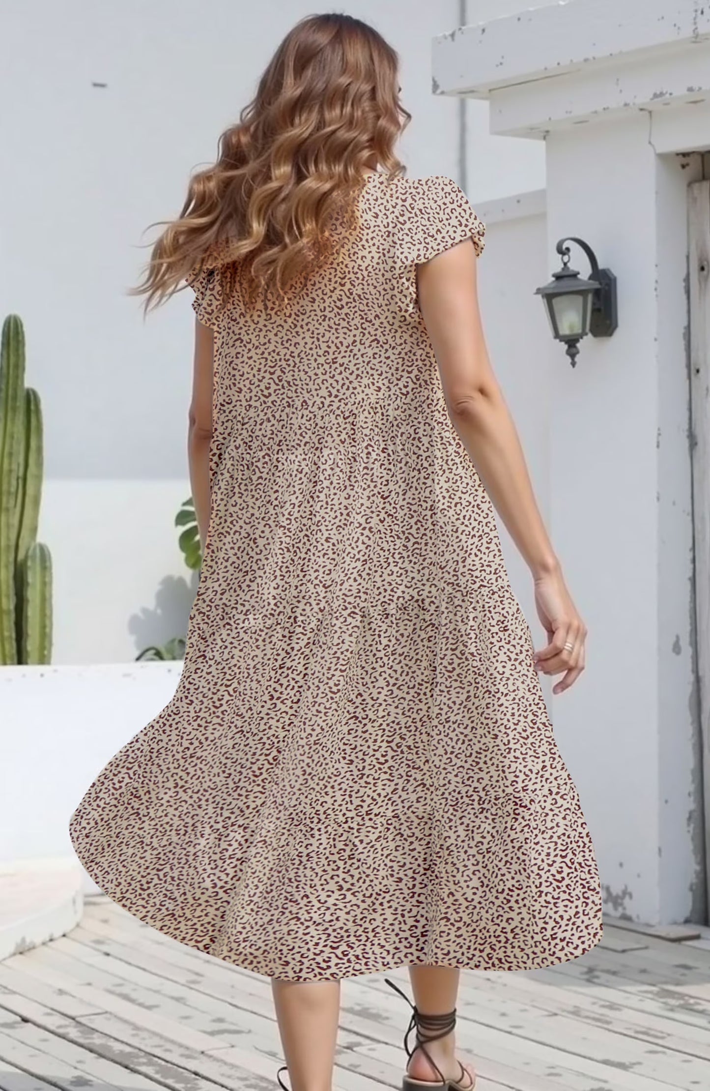 Dresses for Women Summer Casual Boho Dress Floral Print Ruffle Sleeve Midi Beach Dresses