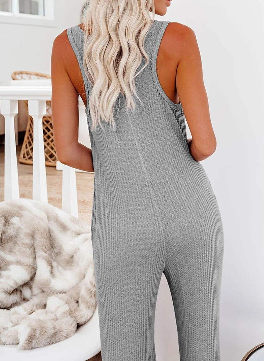 Womens Sleeveless Button down Tank Jumpsuit High Waist Wide Leg Long Romper with Pocket,Small Black