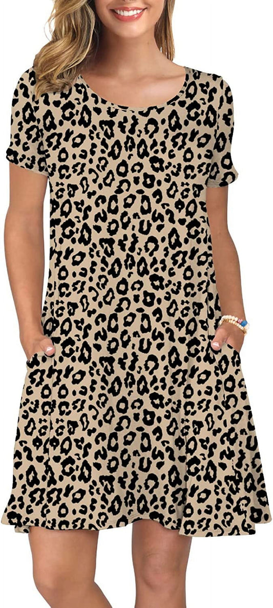 Women'S Summer Casual T Shirt Dresses Short Sleeve Swing Dress Pockets M