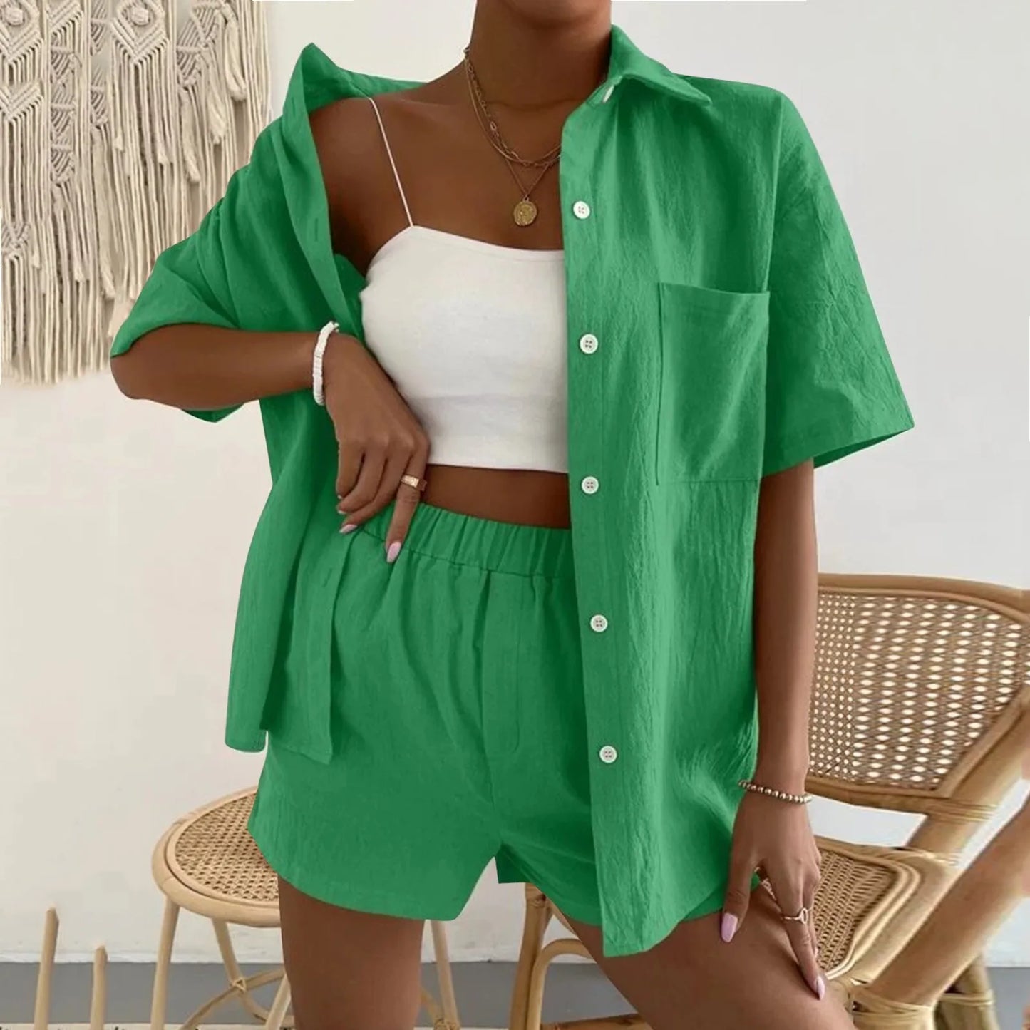 Casual Shorts And Top Two Piece Set