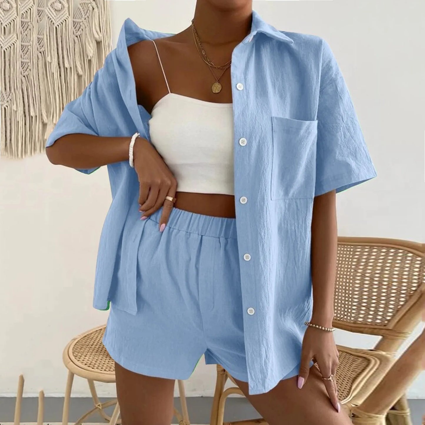 Casual Shorts And Top Two Piece Set
