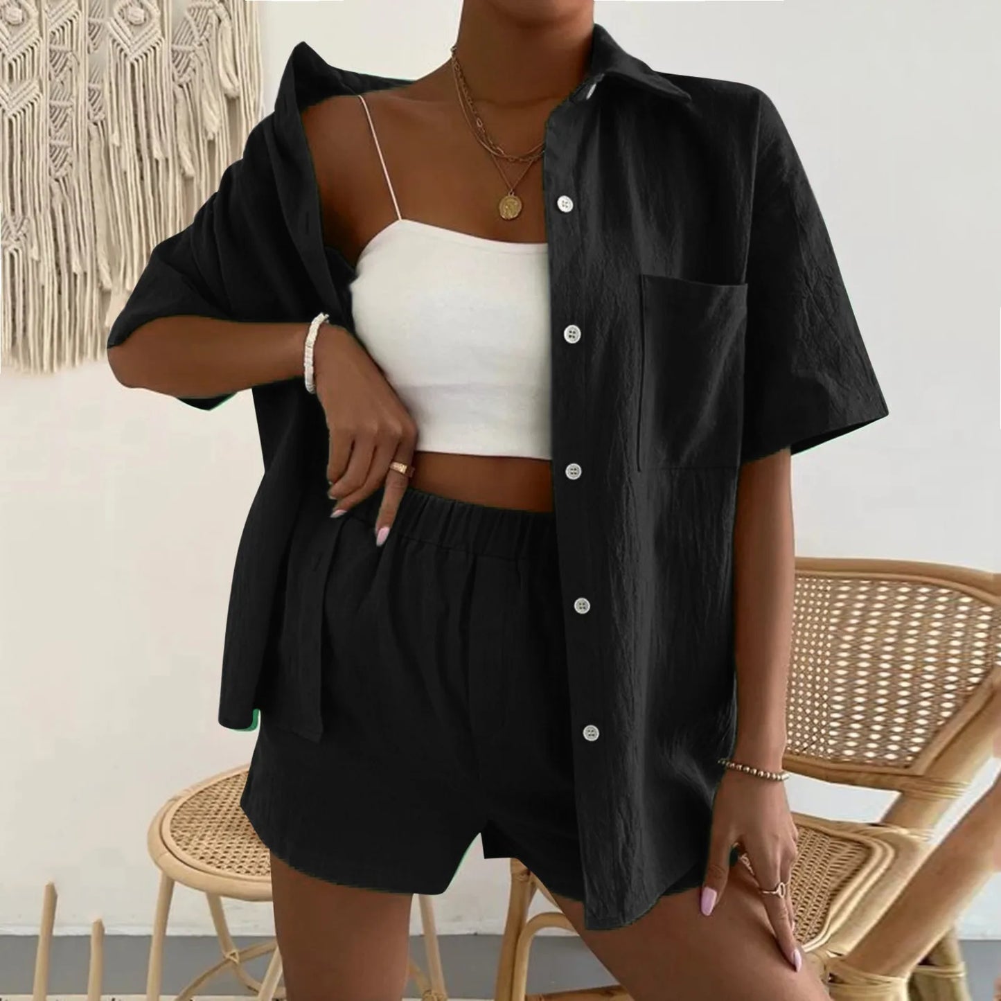 Casual Shorts And Top Two Piece Set