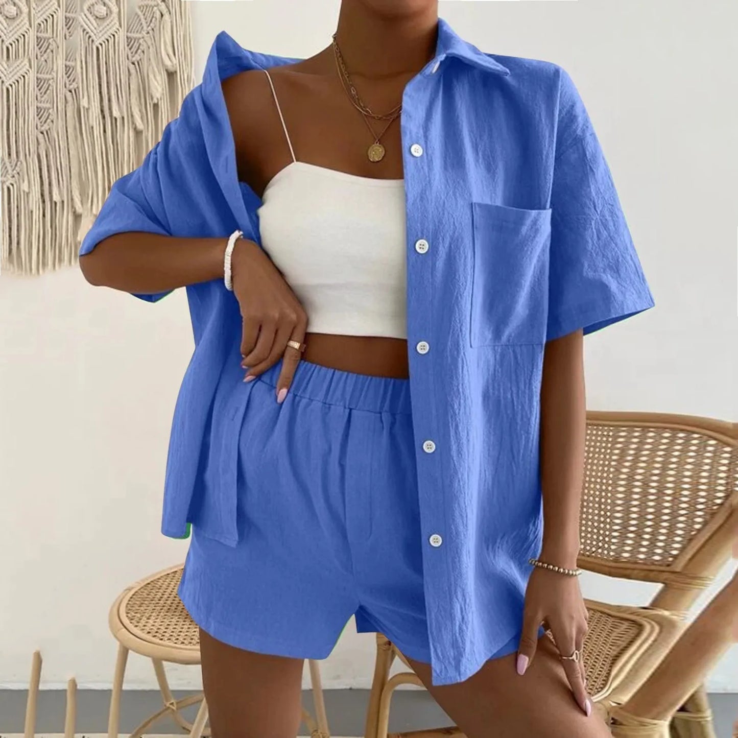 Casual Shorts And Top Two Piece Set