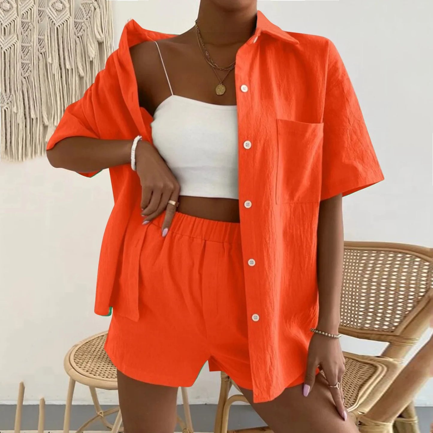 Casual Shorts And Top Two Piece Set